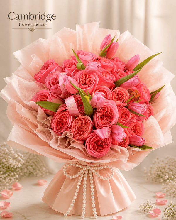 12 or 24 Pink Expression Garden Roses Bouquet – Luxury Hand - Tied | Cambridge Flowers & Co - Cambridge Flowers & Co.