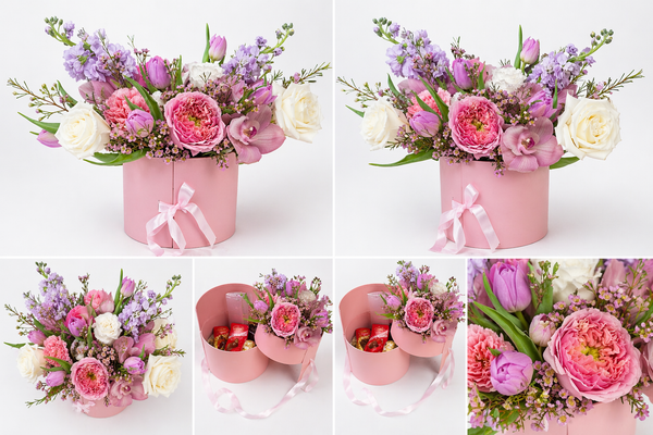 Blush Luxury Flower Box with Chocolates – Mother’s Day Gift - Cambridge Flowers & Co.