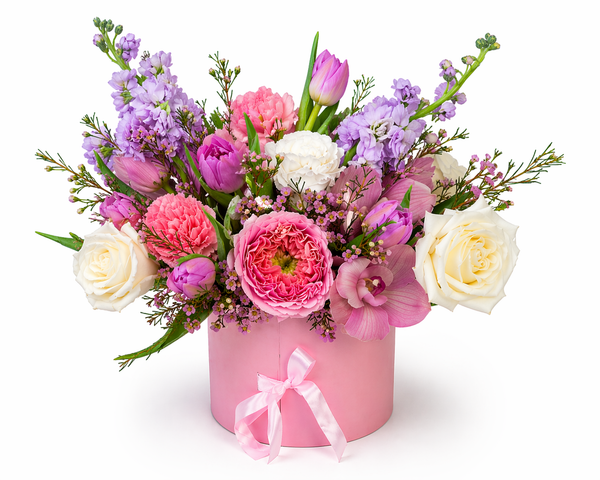 Blush Luxury Flower Box with Chocolates – Mother’s Day Gift - Cambridge Flowers & Co.