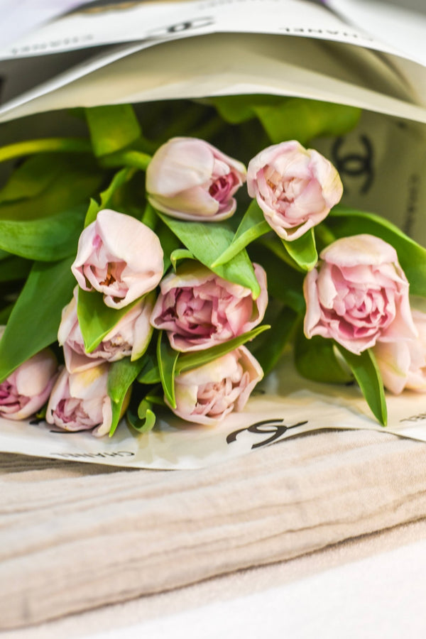 Chanel - Inspired Pink Tulip Bouquet - Blooms of Paradise Cambridge