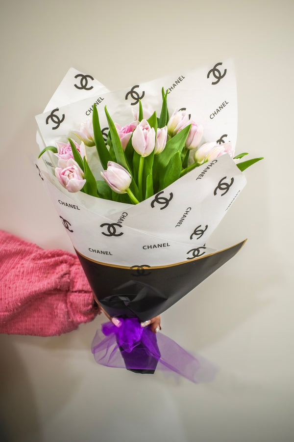 Chanel - Inspired Pink Tulip Bouquet - Blooms of Paradise Cambridge