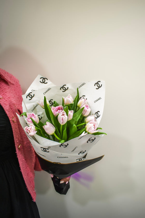 Chanel - Inspired Pink Tulip Bouquet - Blooms of Paradise Cambridge