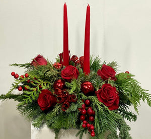 Christmas Floral centerpiece - red - Cambridge Flowers & Co.
