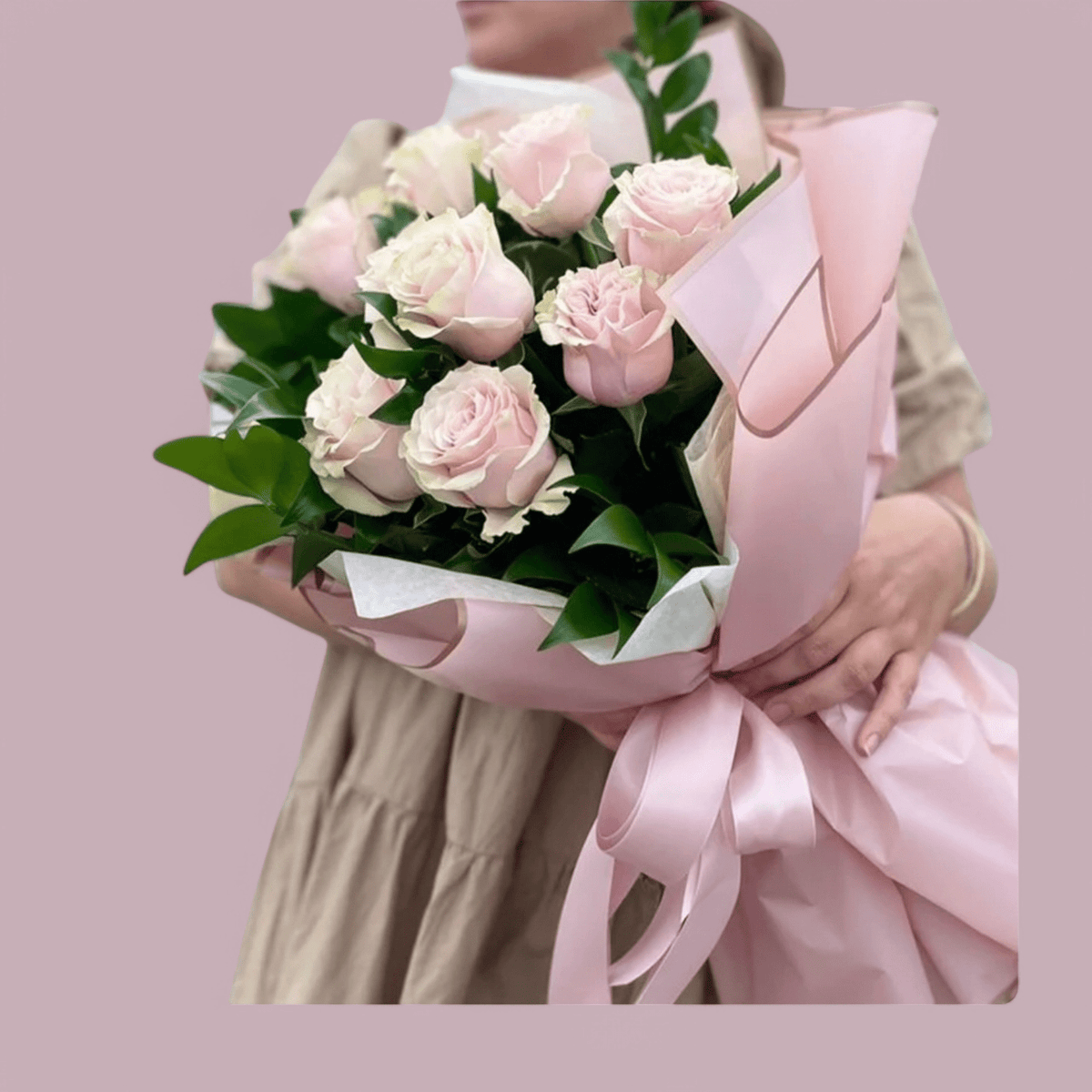 12 Pink Roses Bouquet - Elegant Wrapped Romantic Gift