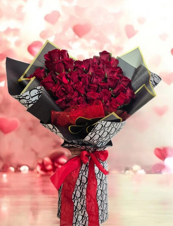 Red Panter Rose Bouquet - Blooms of Paradise Cambridge