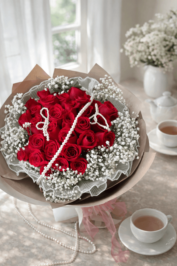 Red Rose Pearl Bouquet - Cambridge Flowers & Co.