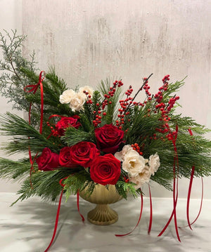 Winter Rose Pedestal Centerpiece - Cambridge Flowers & Co.