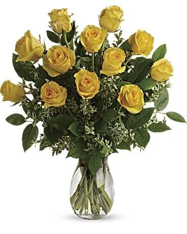 Dozen Yellow Roses in Elegant Vase - Blooms Of Paradise for Roses Delivery