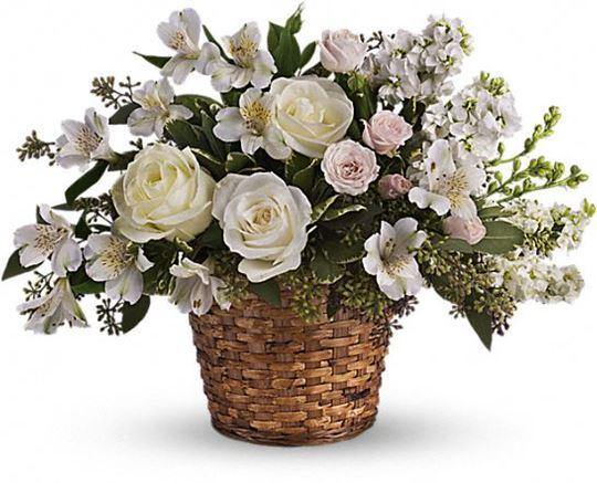 Forever Loved Sympathy Basket with Elegant Floral Arrangement